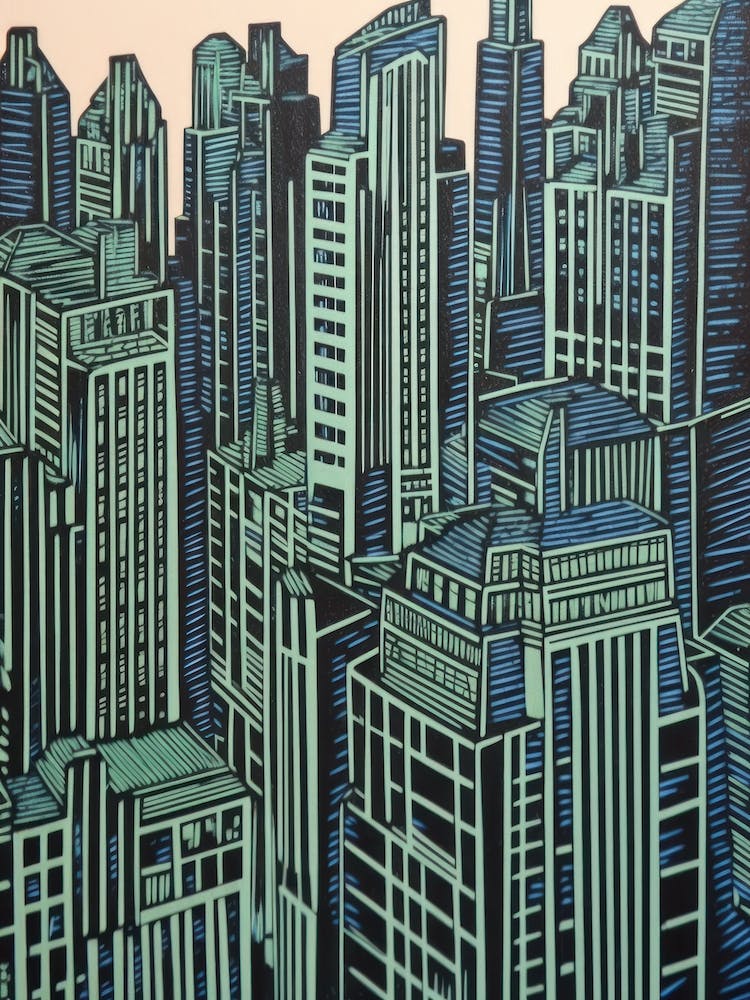 Chrysler Building New York City, United States Linocut Illustration Style 3
