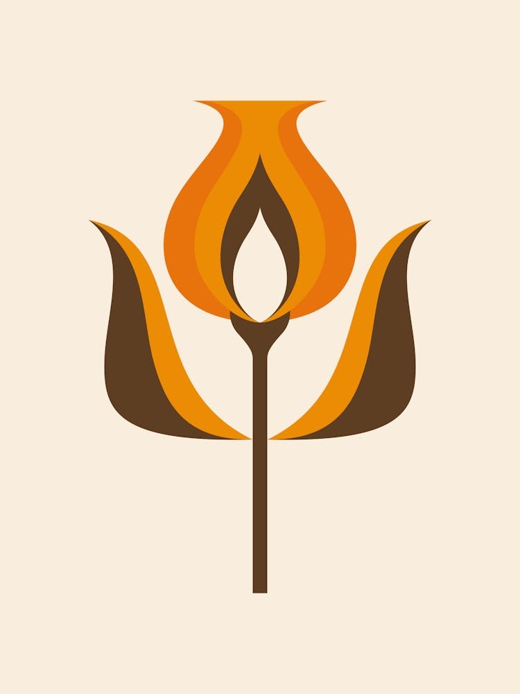 Mid Century Modern Flower 3 Orange