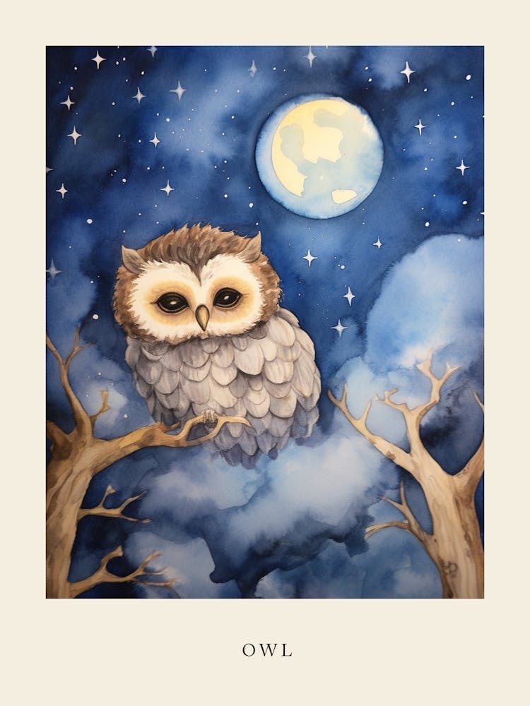 Baby Owl 3 Sleeping In The Clouds Nursery Poster