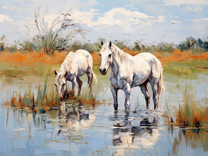 Horses Painting In Okavango Delta, Botswana, Landscape 4
