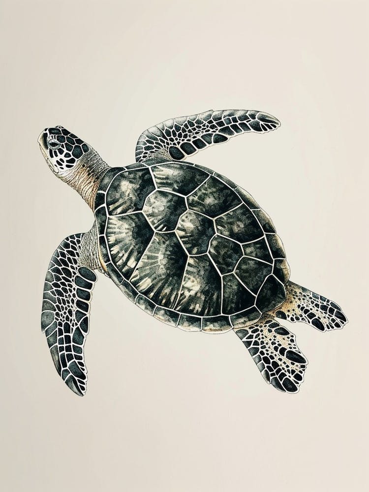 Peinture De Tortue Marine Minimaliste Vintage 1