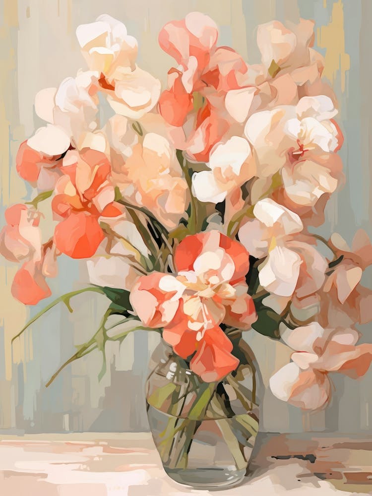 Sweet Pea, Flower Still Life Painting 4 Dreamy