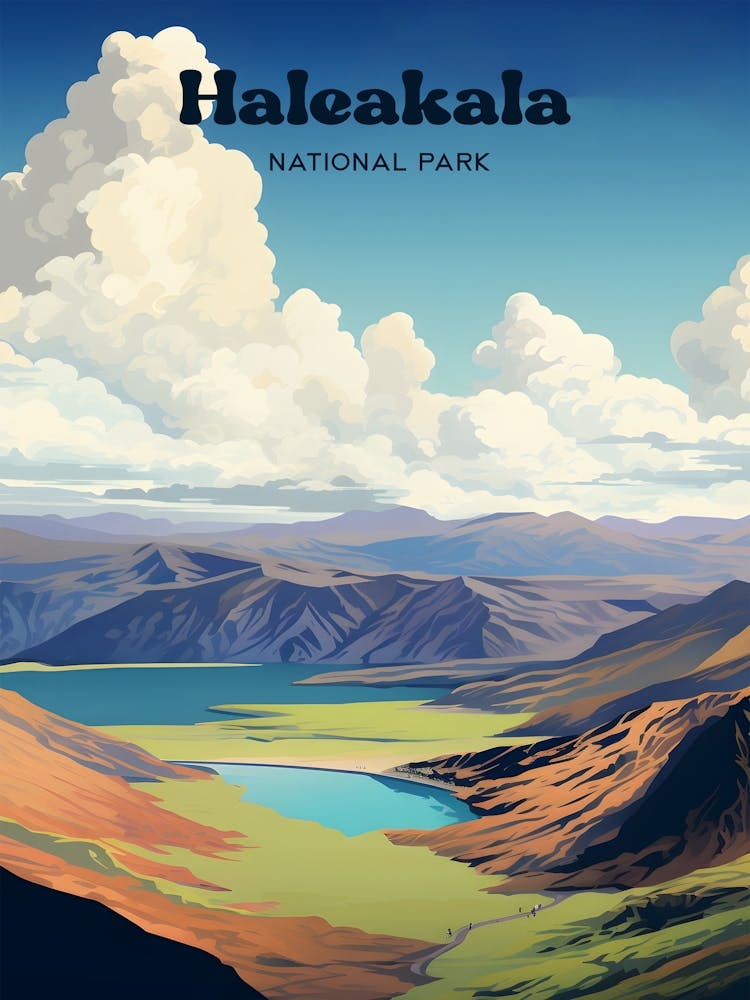 Haleakala National Park Hawaii Nature Modern Travel Illustration