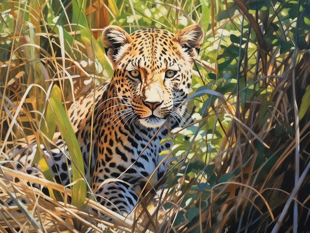 African Leopard In Tall Grass Realism 2