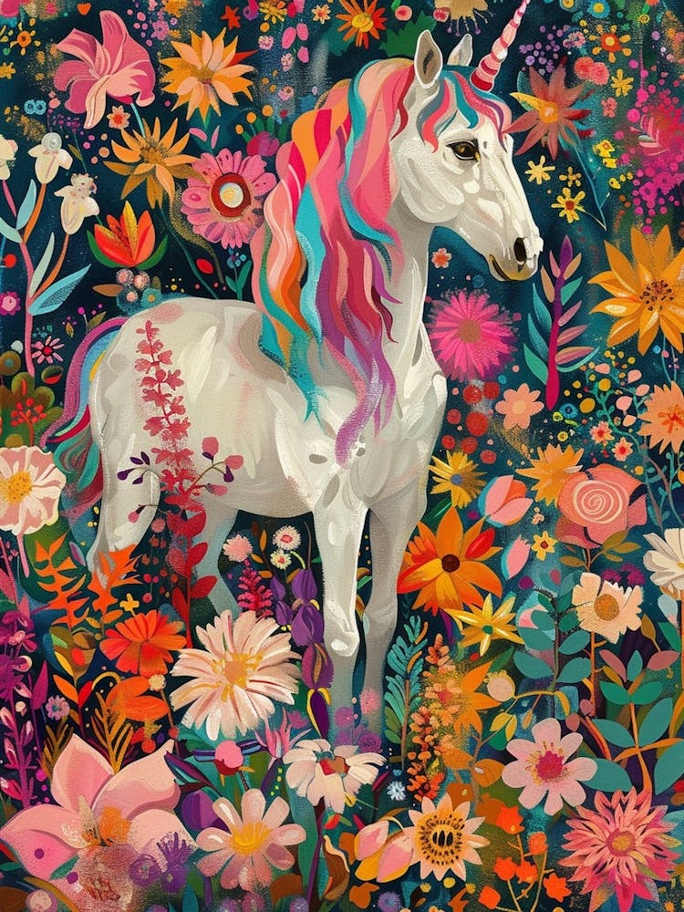 Licorne Dans La Prairie Portrait Floral 2