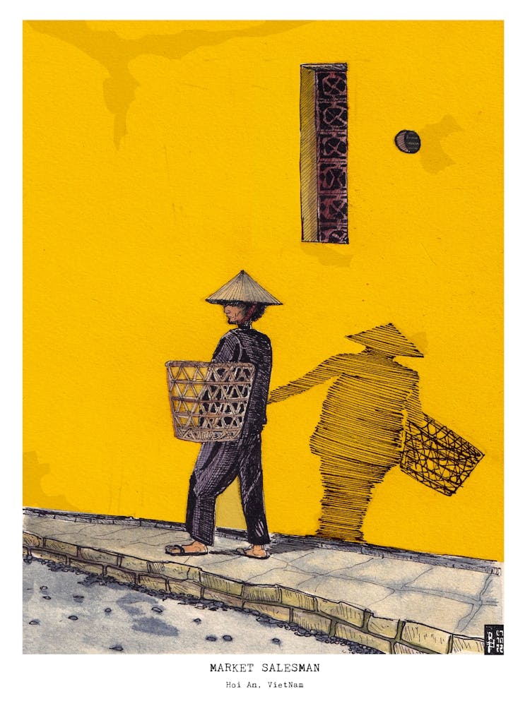 Hoi An Vietnam - Tropical Watercolor & Fine Line Sketch - Vietnamese Travel Illustration