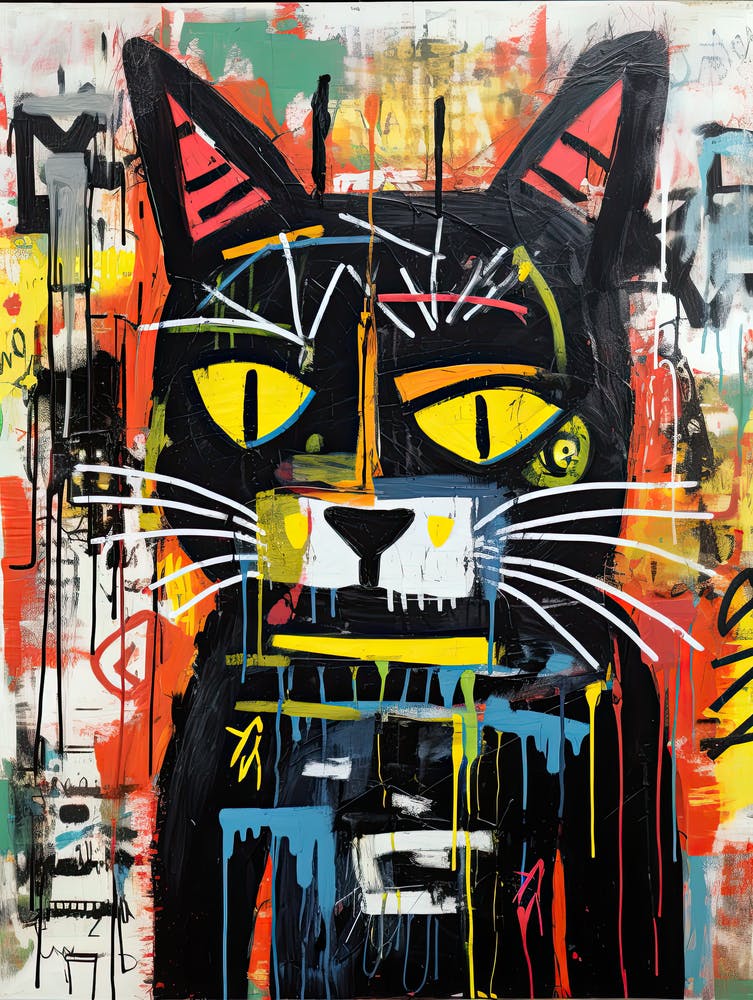 Artistry of Whiskers: Feline Street Art Basquiat style