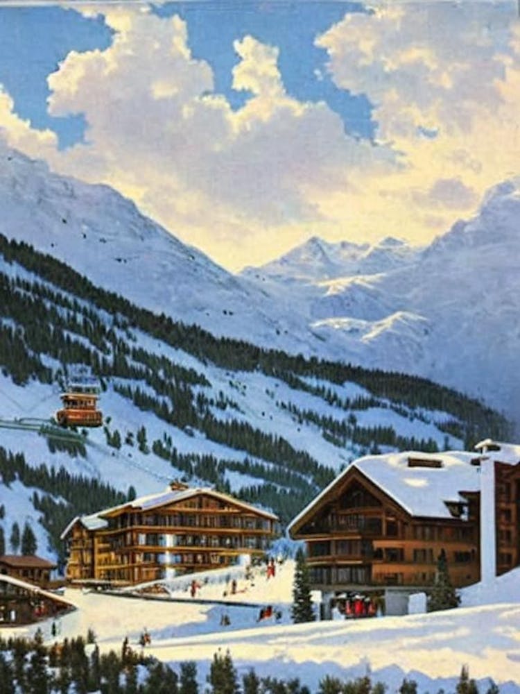 Livigno, Italy Ski Resort Vintage Landscape 2 Skiing Poster