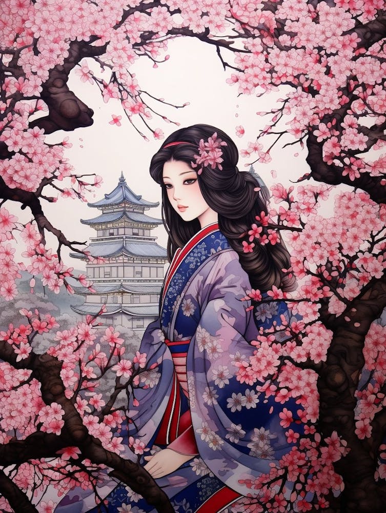Cherry Blossoms Japanese Style Illustration 9