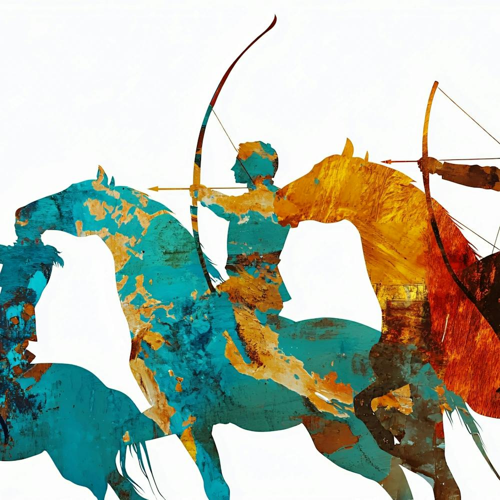 Three Archers On Horses