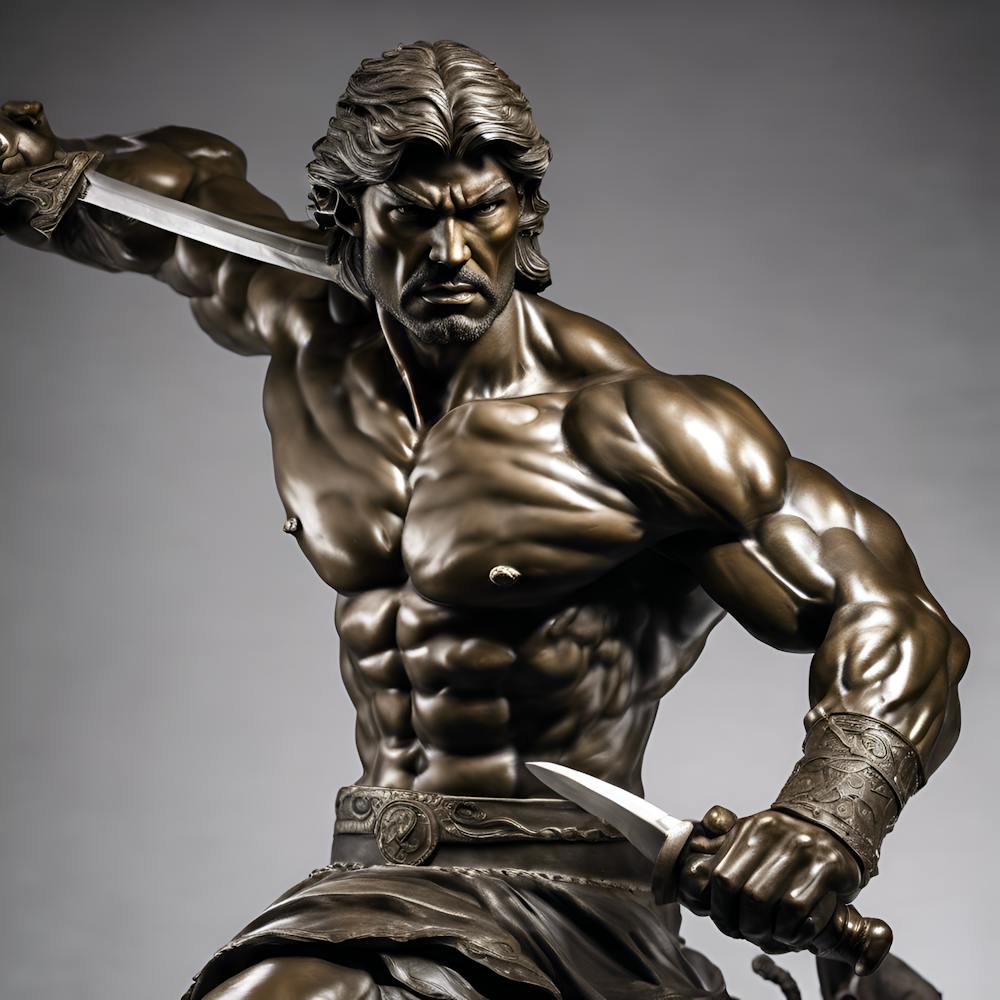 0 Bronze Statue Of A Powerful Warrior, With A Sword Esrgan V1 X2plus