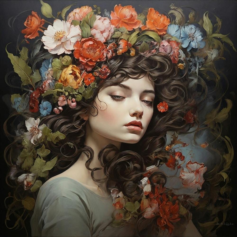 Woman With Flowers On Her Head