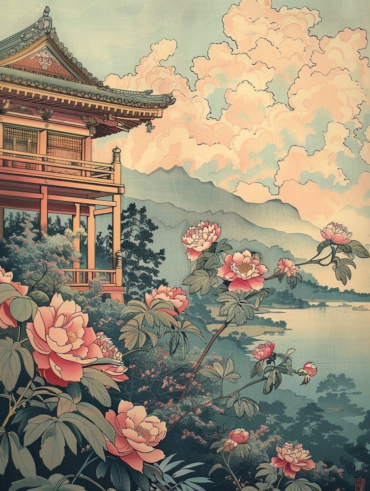 Fujikawaguchiko Japan 1 Retro Illustration
