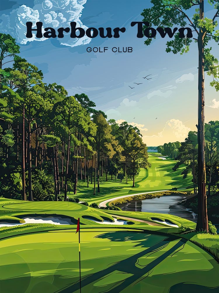 Harbour Town Golf Links South Carolina Digital Travel Illustration