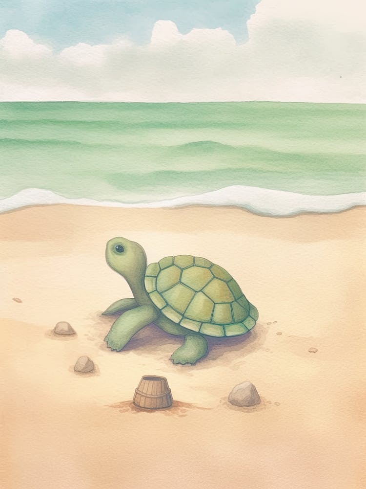 Dessin Mignonne Tortue de Mer sur la Plage 0