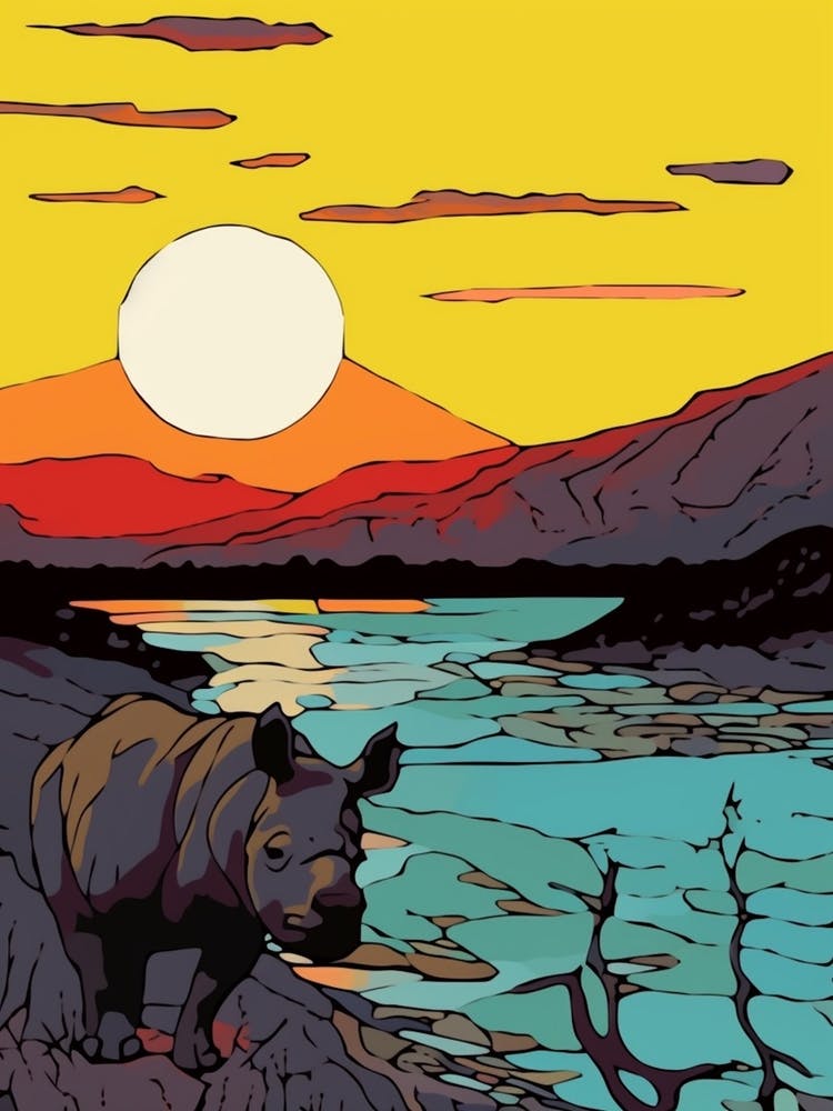 Linework Illustration With Rhino By The Sunset 3