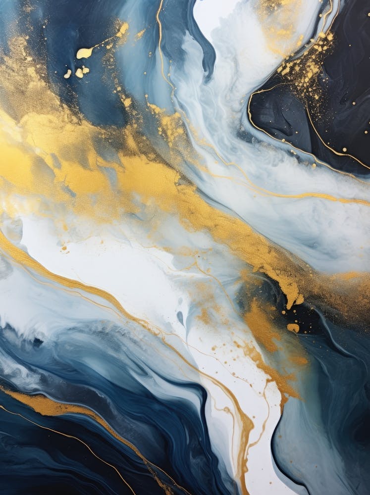 Gold And Blue Abstract Painting 1