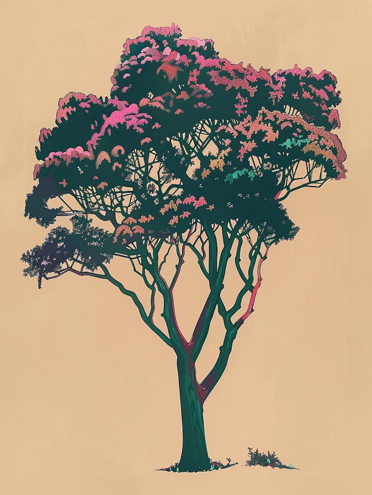 Mahogany Tree Colourful Illustration 1