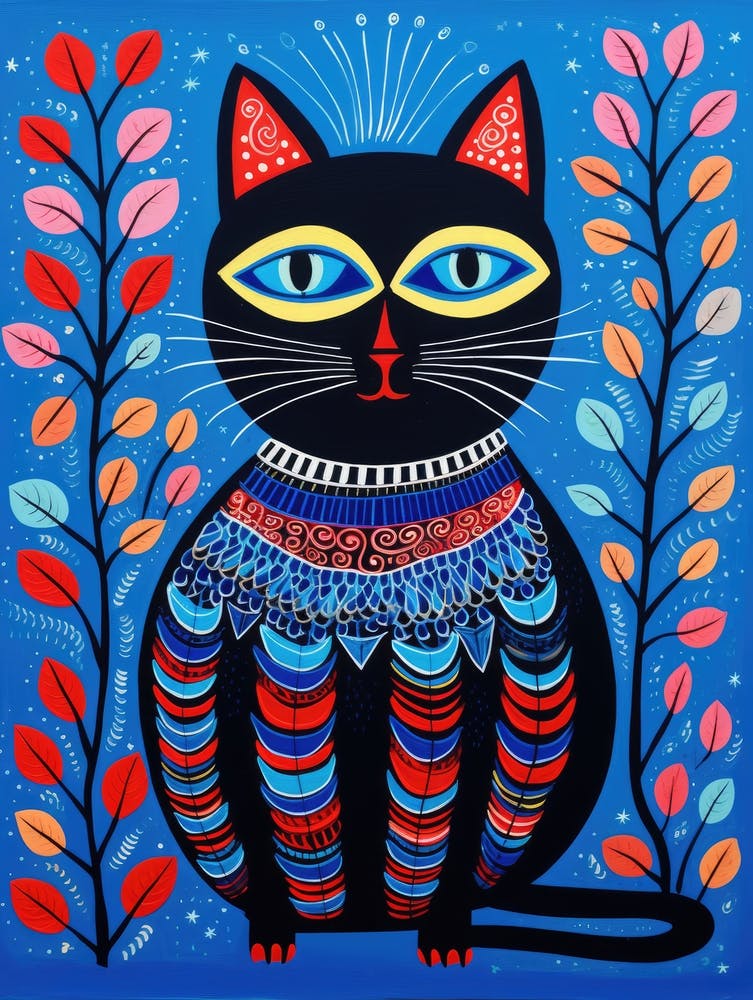 Kitty Cat in style of Gond Painting