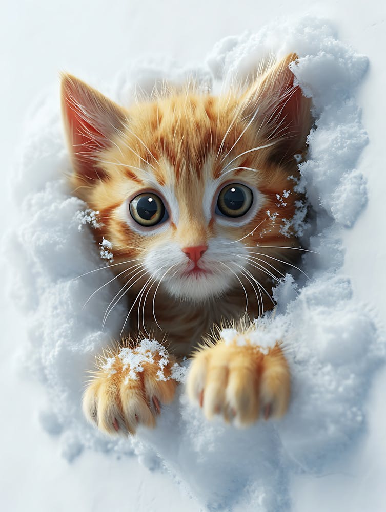 Cute Kitten Cat Peeking From Snow 12