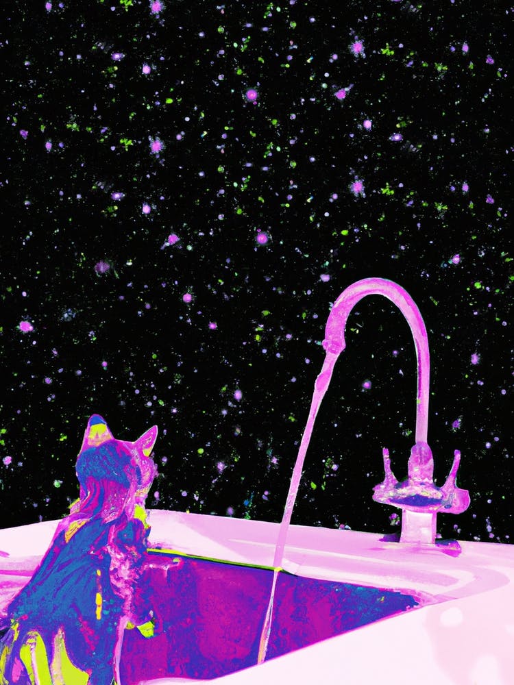 Cat In The Kitchen Sink Looking At The Universe Glitter