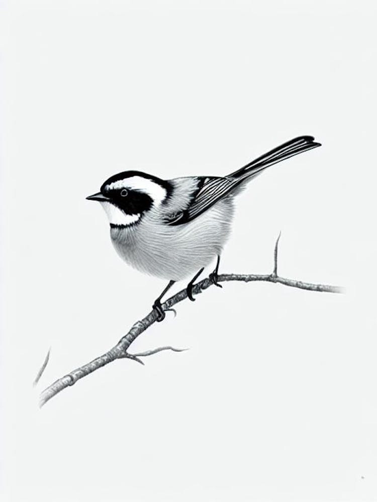 Carolina Chickadee B&W Pencil Drawing 1 Bird