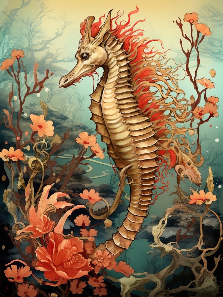 Seahorse Animal Drawing In The Style Of Ukiyo E 4