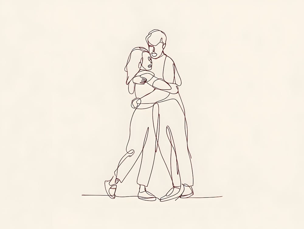 Love's Embrace Line Drawing - Simple Couple Connection