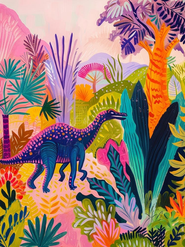 Colourful Dinosaur In The Wild Painting 3