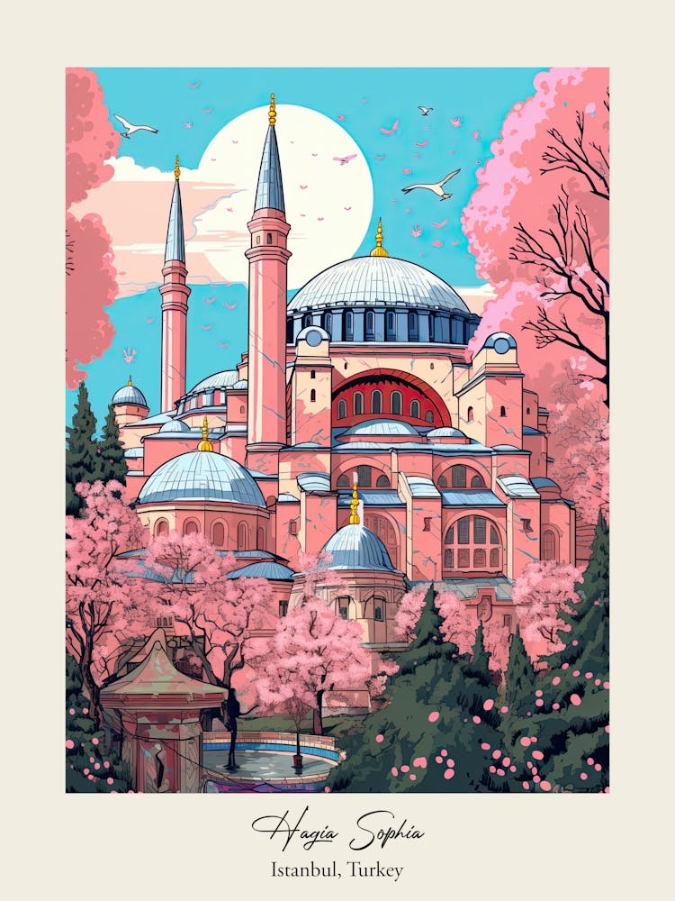 Hagia Sophia   Istanbul, Turkey   Cute Botanical Illustration Travel 3 Poster