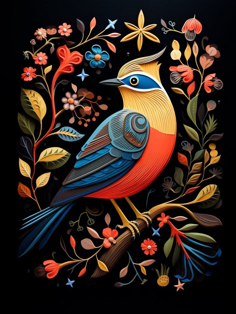 Folk Bird Illustration Cedar Waxwing 1