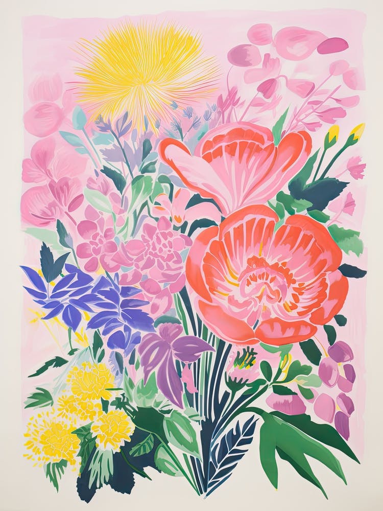 Colourful Flowers In A Vase In Risograph Style 13