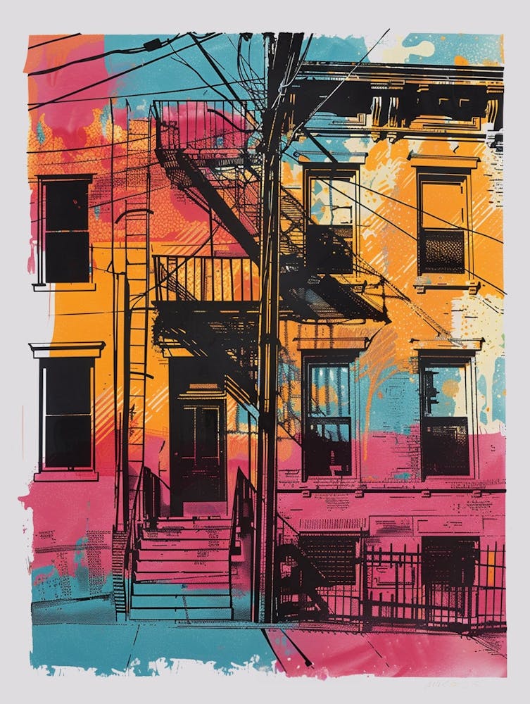 Williamsburg New York Colourful Silkscreen Illustration 4