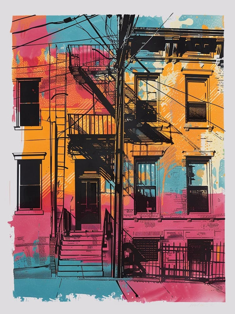 Williamsburg New York Colourful Silkscreen Illustration 4