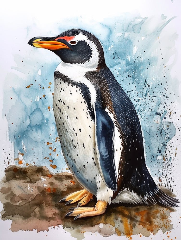Humboldt Penguin Andrews Bay Watercolour Painting 2
