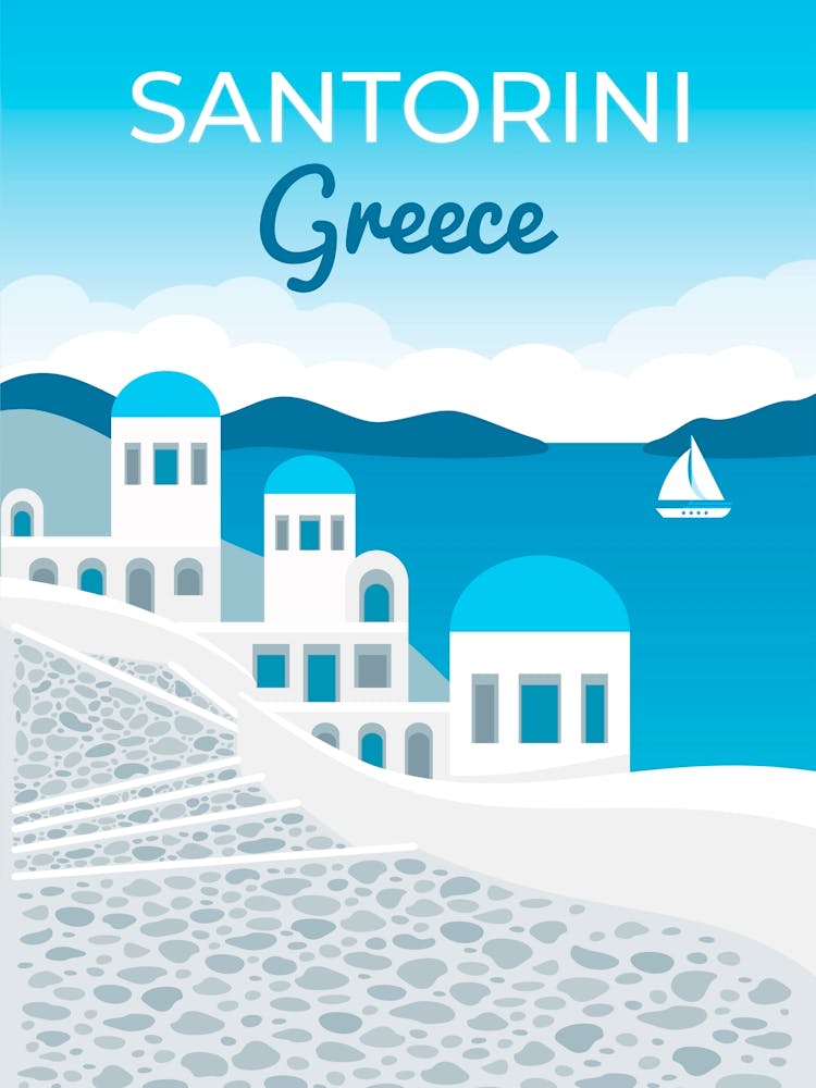 Greece, Santorini — Retro travel minimalist poster