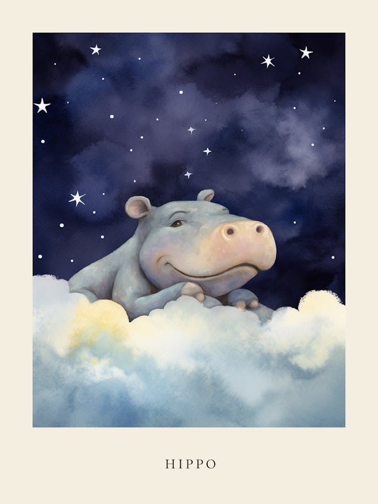 Baby Hippopotamus 2 Sleeping In The Clouds Nursery Poster
