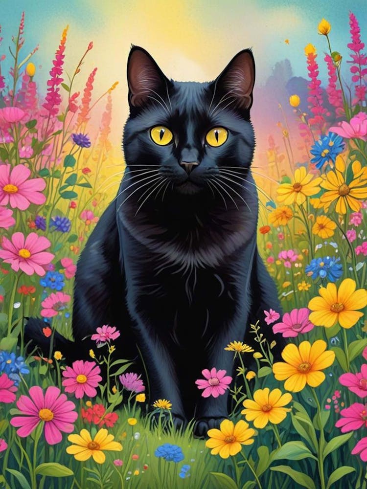 Quirky Cat In A Flower Field (3)