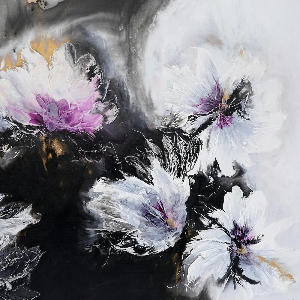 Black Background Abstract Flowers 1 Square