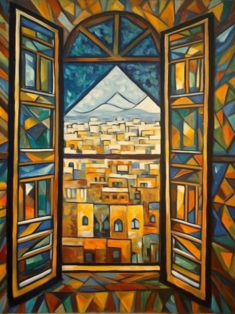 Window View Of Dubai United Arab Emirates In The Style Of Cubism 3
