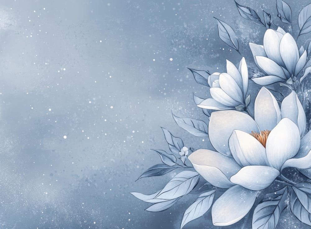 Weiße Blumen auf blauem Hintergrund