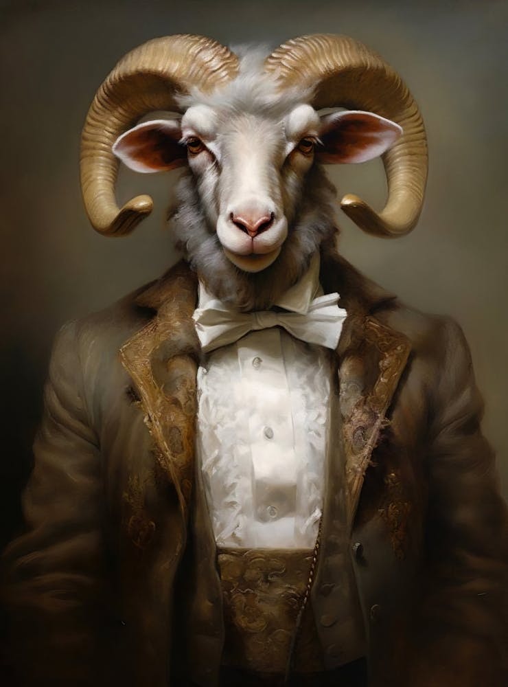 Victorian Animal Portrait, Royal Ram Vintage Print, Dressed Animal Art, Altered Art, Renaissance Sheep Printable Art, Animal Lover Gift