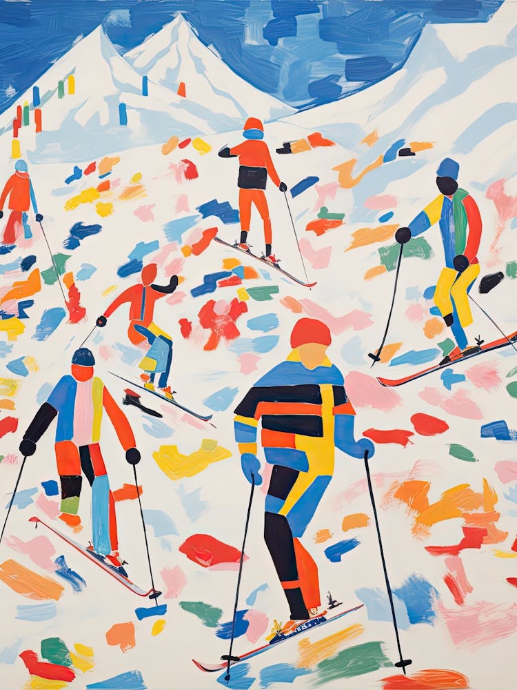 Ski Painting Colourful Illustration
