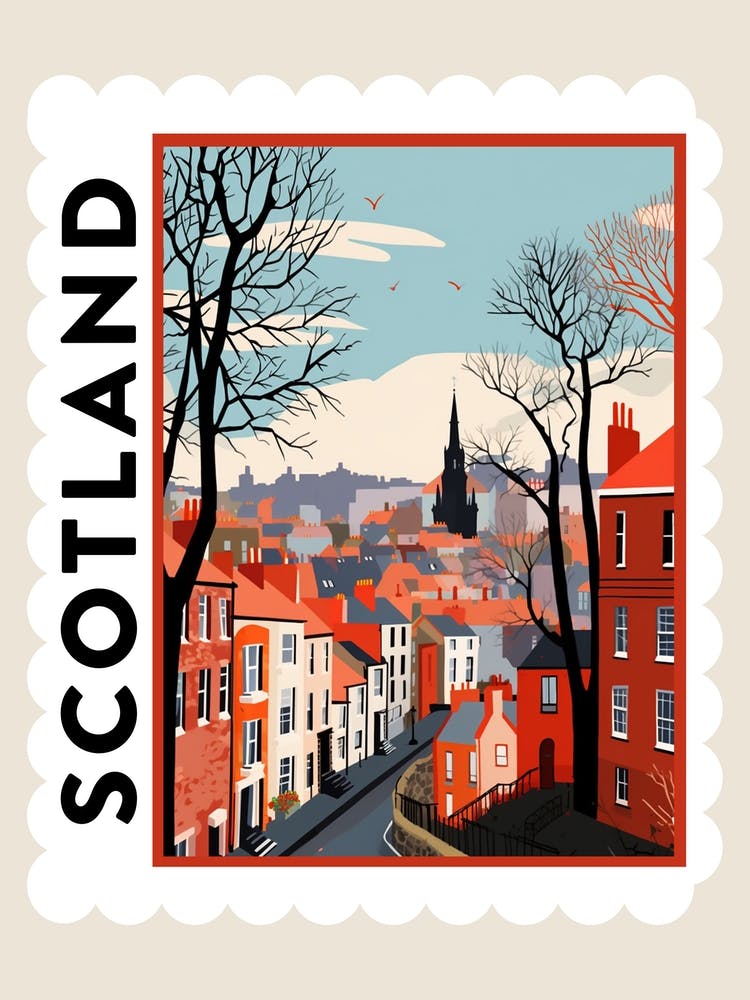 Retro Winter Briefmarkenposter Edinburgh Schottland 1