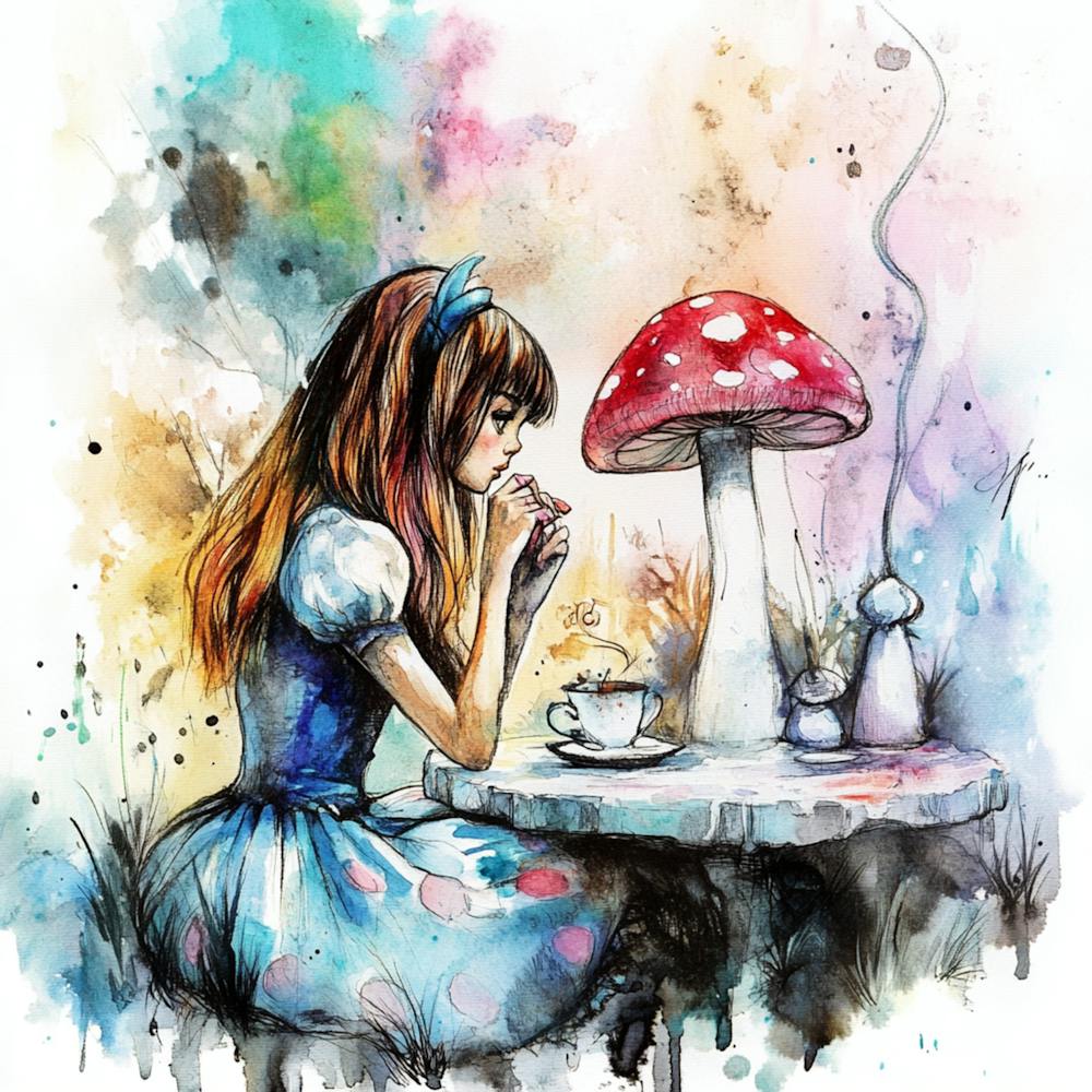 Watercolor Girl in Wonderland Background
