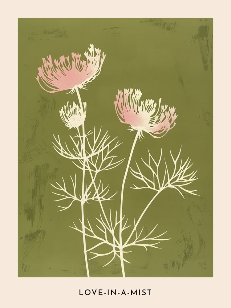 Pink & Green Love In A Mist 1 Flower Poster