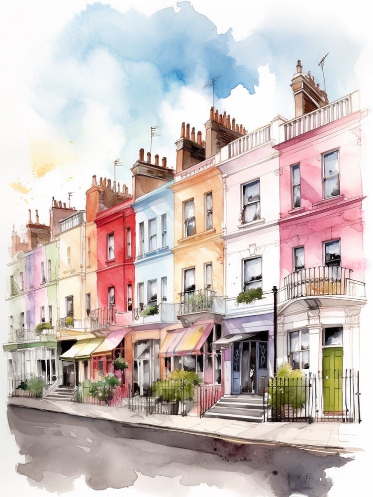 Notting Hill London Neighborhood, Watercolour 4