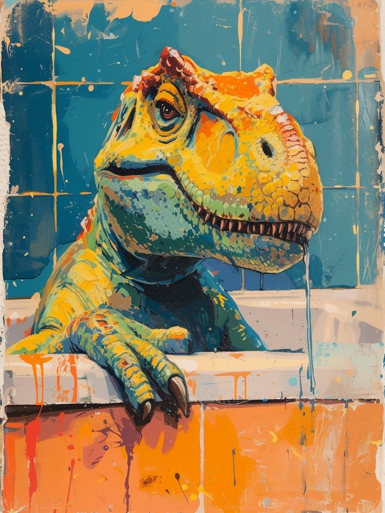 Dinosaur In The Bathtub Blue Orange