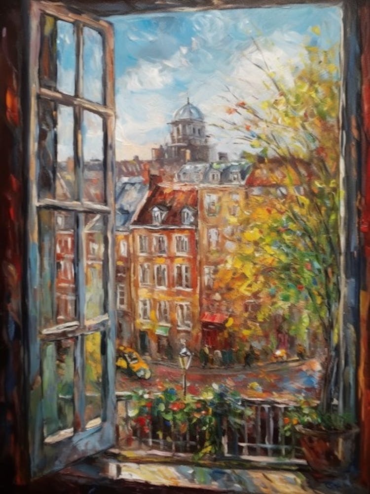 Window View Of Copenhagen Denmark Impressionism Style 1