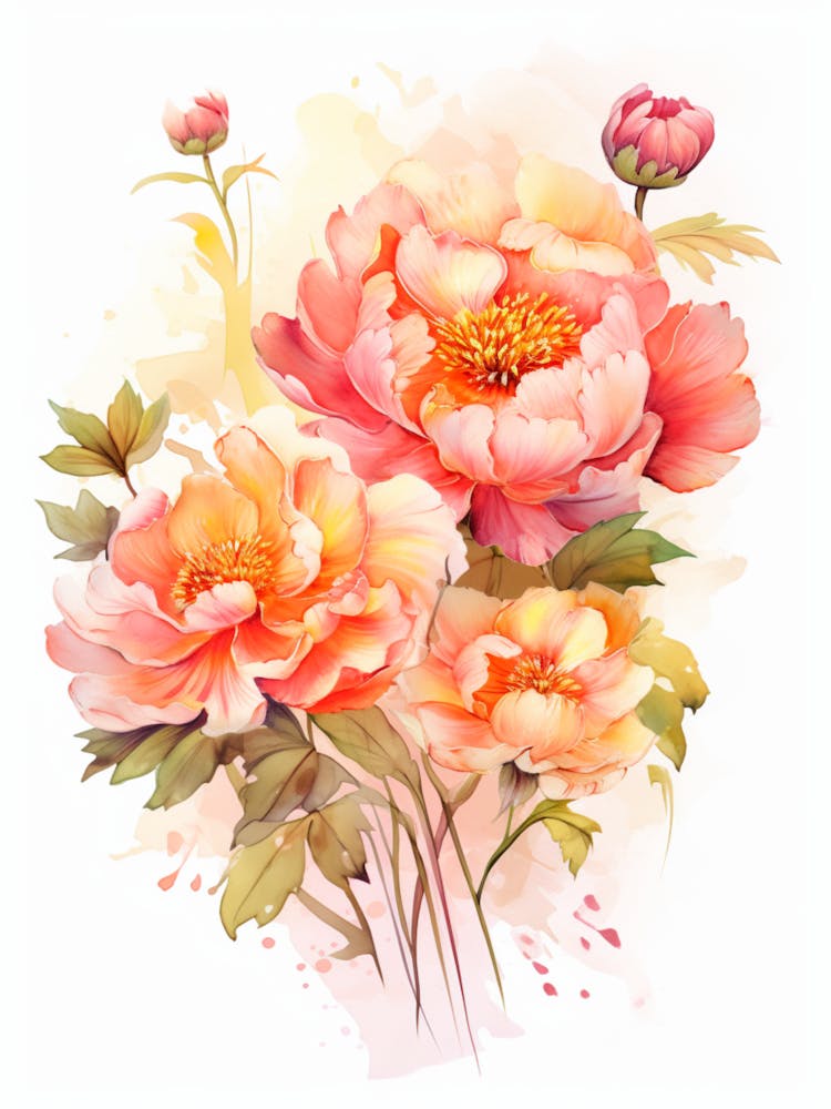Peony With Sunset In Watercolors (5)